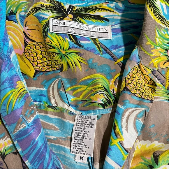 Anne Pinkerton surfer print silk vintage shirt women’s M - Picture 11 of 13